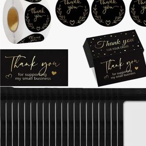 Black and Gold Thank You 500 Stickers,100 Business Cards and 20 Reseal Envelopes